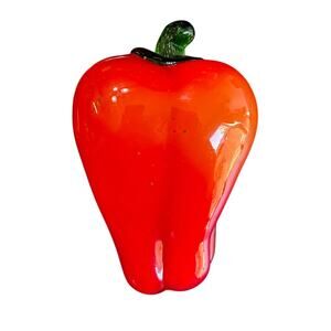 bell pepper Stalk Murano Style Vtg Glass Vegetable- red- some wear scratches